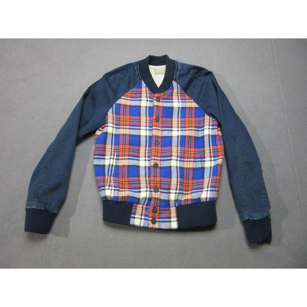 Mother Jacket Womens Small Blue Plaid Varsity Denim Bomber Lined College Preppy